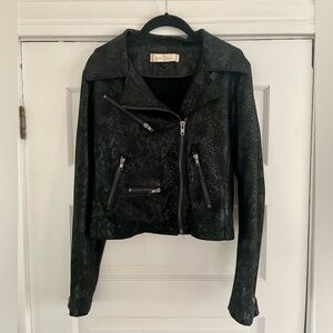 Black Suede Snake Print Motto Jacket
